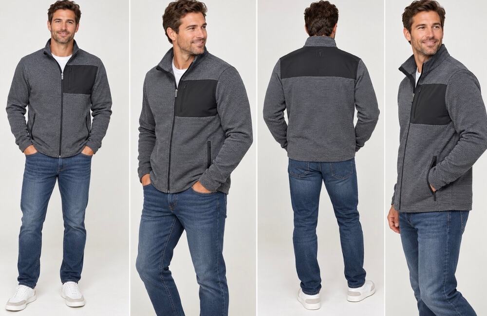 PGA TOUR Men’s XL Full Zip Golf Jacket Gray Black Performance NWT